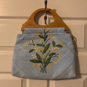Boho Style Purse, Cute Purse, Wood Handle Purse, Floral Purse, Embroidered purse